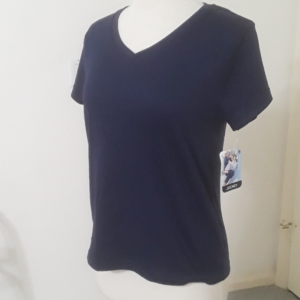 Jockey Brand Navy BLUE   Ladies Med V-Neck Short Sleeve Shirt NWT